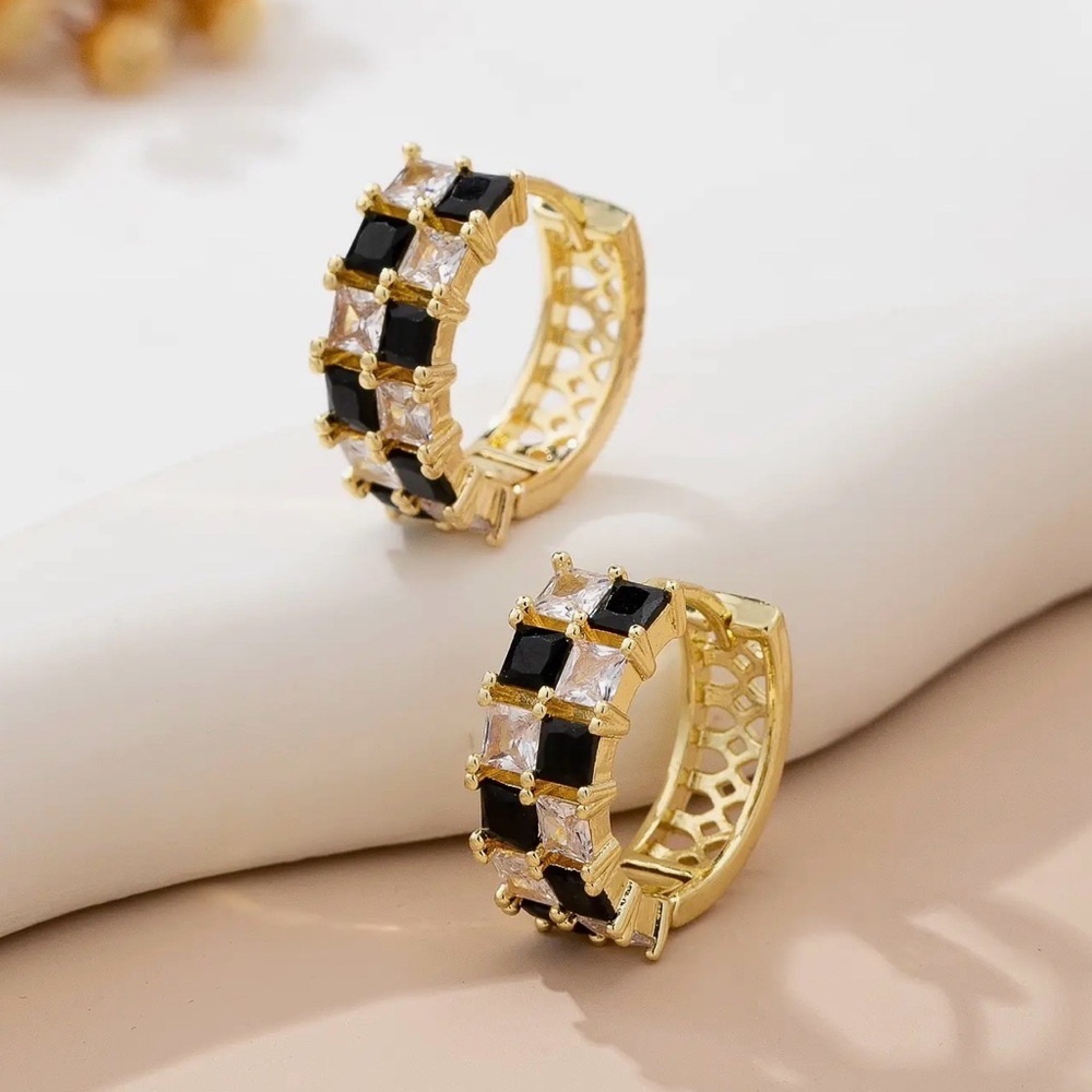 Checker Crystal Baguette Hoop Earrings (7711) - Picture 3 of 5